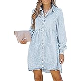 LookbookStore Long Sleeve Denim Dress for Women Jean Dress Button Down Casual Babydoll Denim Shirt Dress