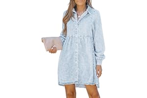 LookbookStore Long Sleeve Denim Dress for Women Jean Dress Button Down Casual Babydoll Denim Shirt Dress