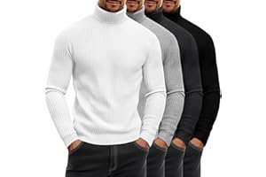 August Alley 4 Pack Men's Ribbed Turtleneck Shirts, Cotton Long Sleeve Slim Fit Mock Neck Tops Lightweight Pullover Sweaters