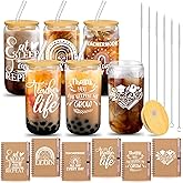 Funnymoom 6 Sets Teacher Appreciation Week Gifts Bulk for Women Thank You Practitioner Birthday Gifts Glass Cups 16oz with Lids Straws Appreciation Notebooks Ballpoint Pens(Colorful)
