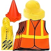 Gejoy 48 Pcs Kids Construction Birthday Party Supplies Kids Construction Hats and Vests Worker Costume Role Play Tote Bag and Traffic Cones for Excavator Dress up Cosplay Party Decorations