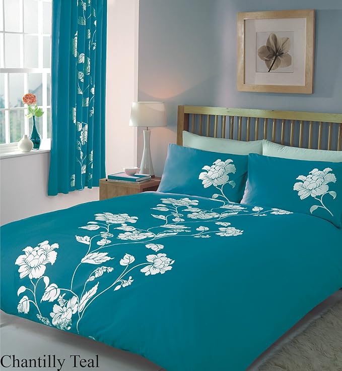 3PC CHANTILLY TEAL KING SIZE BEDDING BED DUVET COVER QUILT SET WITH