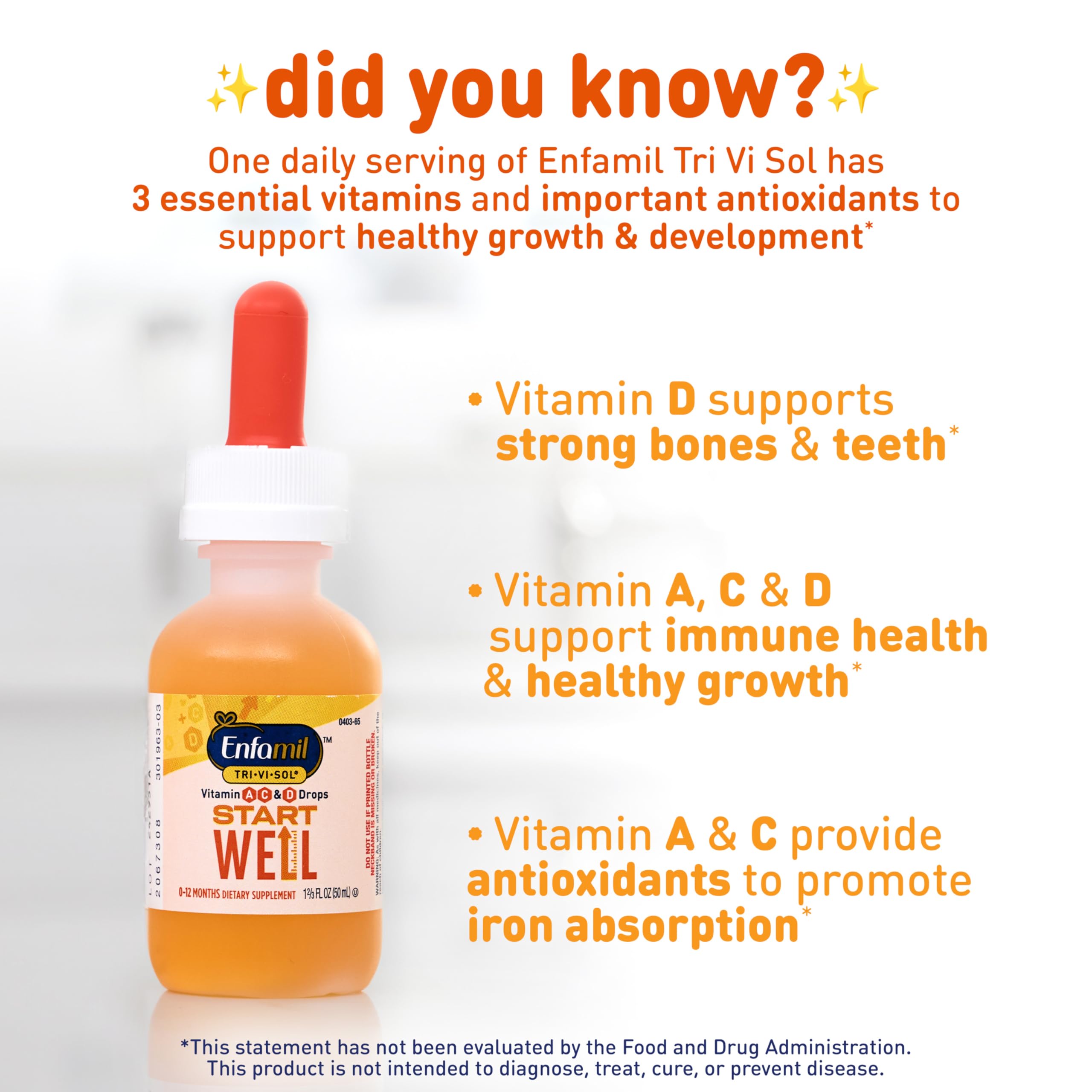Enfamil Tri-Vi-Sol Infant Multivitamin Drops, Supports Growth & Immune Health for Babies, 50mL Bottle​