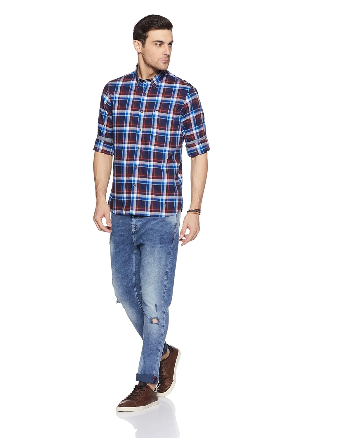 arrow sports men's checkered slim fit cotton casual shirt