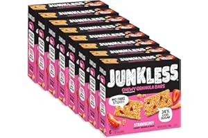 JUNKLESS Chewy Granola Bars, 100% REAL Strawberries, 48 bars (6 x 1.1 oz bars/box – 8 boxes), Non-GMO, low sugar, great tasting, made for kids & families