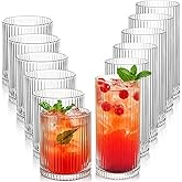 Lumkit Ribbed Drinking Glasses 12pcs, 12oz and 10oz Glassware, Tumbler Glasses Cup Set for Wedding, Party, Christmas Gift, Clear