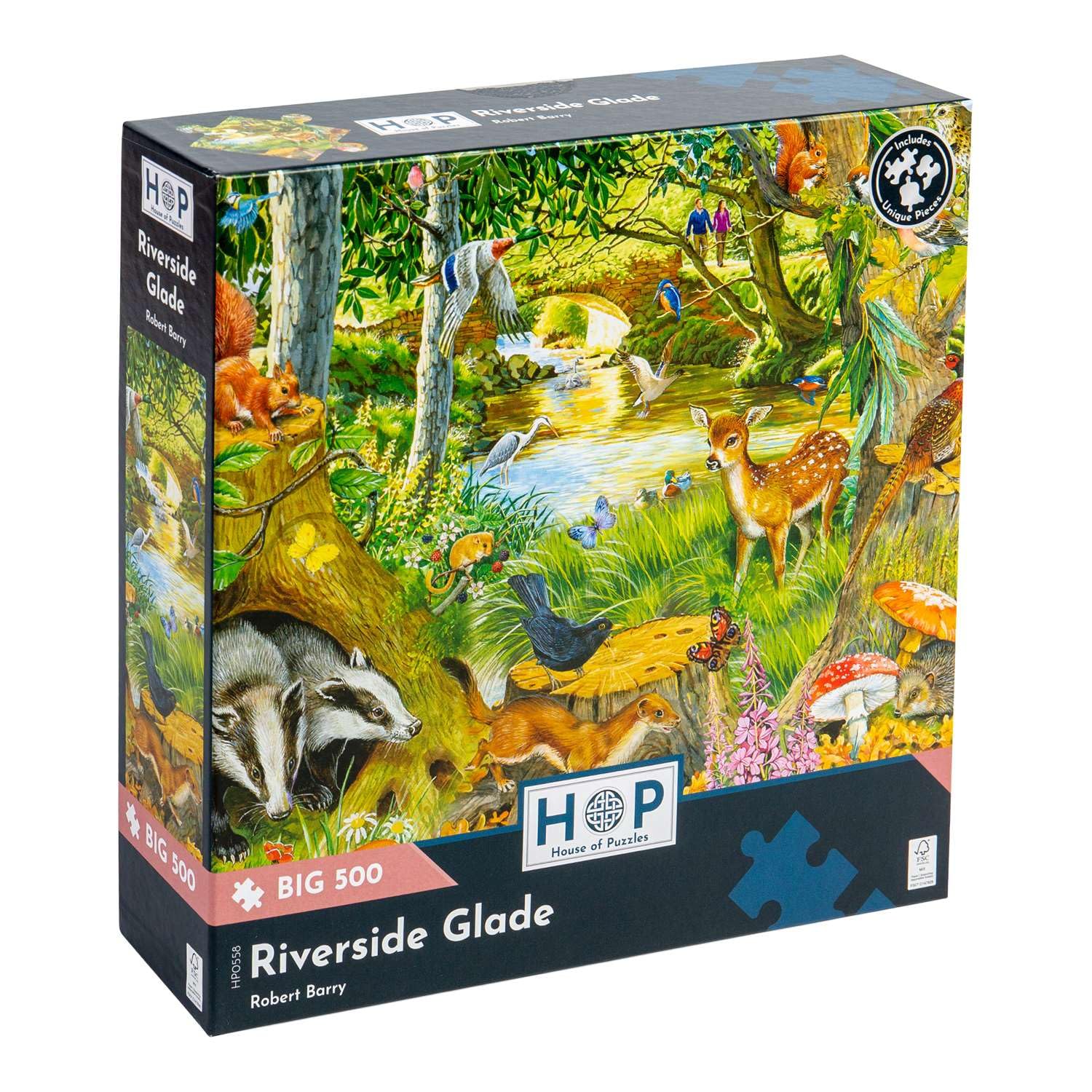 The House of Puzzles - Riverside Glade Jigsaw - Big 500 Piece Jigsaws For Adults, Extra Large Pieces, Artist Illustrated, Scenic Landscape, Deluxe Puzzle Gifts