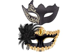 SIQUK Couple Masquerade Masks Set Venetian Party Mask Plastic Halloween Costume Mask Mardi Gras Mask for Women and Men