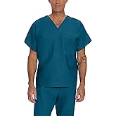 Landau Essentials Unisex Relaxed Fit 1-Pocket V-Neck Scrub Top 7502 Caribbean Blue