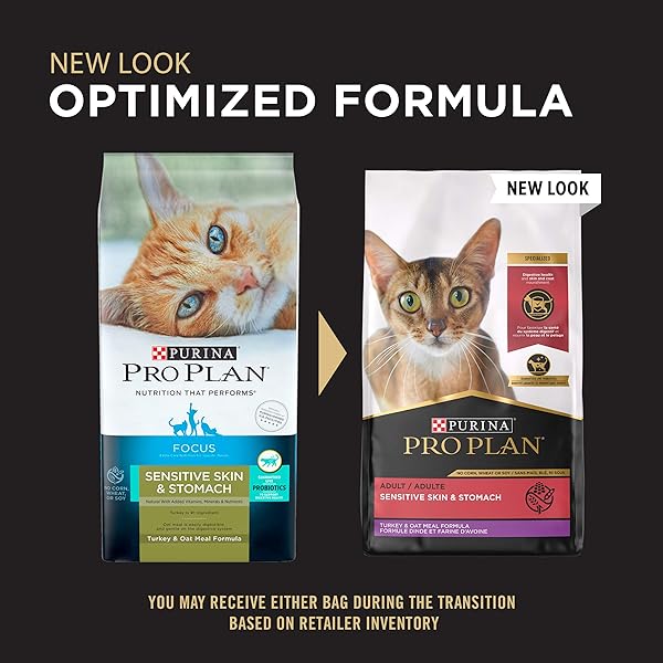 PURINA PRO PLAN WITH PROBIOTICS, SENSITIVE SKIN & STOMACH, NATURAL DRY CAT FOOD, TURKEY & OAT MEAL FORMULA – 3.2 LB.
