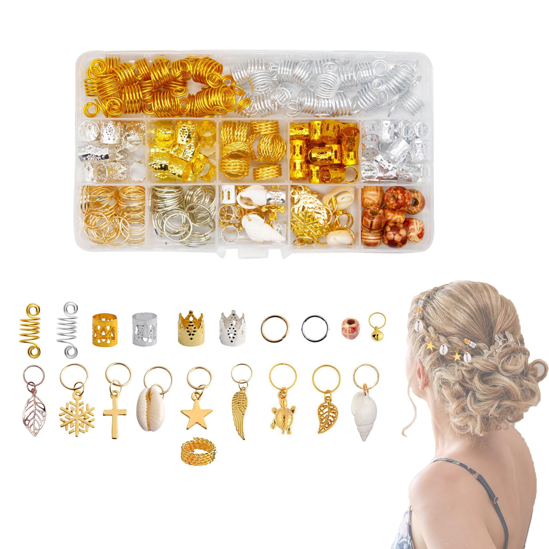 zalati Dreadlock Beads 238pcs Jewellery Cuffs Aluminium Adjustable Metal with Storage Box for Hair Styling DIY - Multi-Style