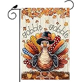 ZAEW Thanksgiving Gobble turkey Maple Leaves Fall Garden Flag Yard Flag 12x18 Inch Double Sided Small Mini Outdoor Outside Farmhouse Holiday Decoration