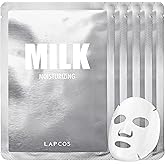 LAPCOS Milk Sheet Mask, Moisturizing Daily Face Mask to Replenish and Restore Dry Skin, Korean Beauty Favorite, 5-Pack
