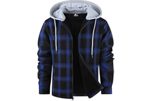 ZITY Men's Flannel Fleece Hoodie Plaid Sherpa Lined Jackets Zip Up With Pocket