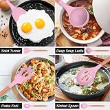 FIOUSY 12 PCS Silicone Kitchen Utensil Set with Wooden Handles - Pink view 3