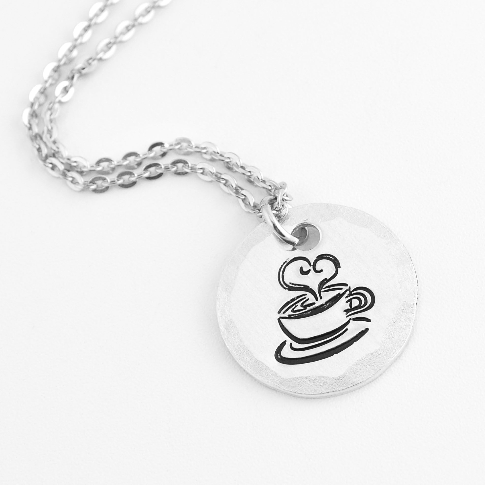 Cup of Love Coffee Lover's Necklace - Hand Stamped Aluminum with Stainless Steel Chain