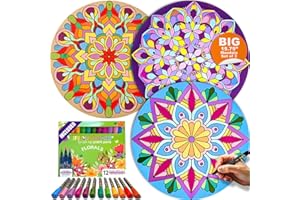 Life of Colour Mandala Painting Kit - 3 Extra Large 15" Mandala Boards, 12 Acrylic Brush Paint Pens & Colour Guide – DIY Painting & Art Crafts for Adults Mindfulness, Relaxation & Creative Projects
