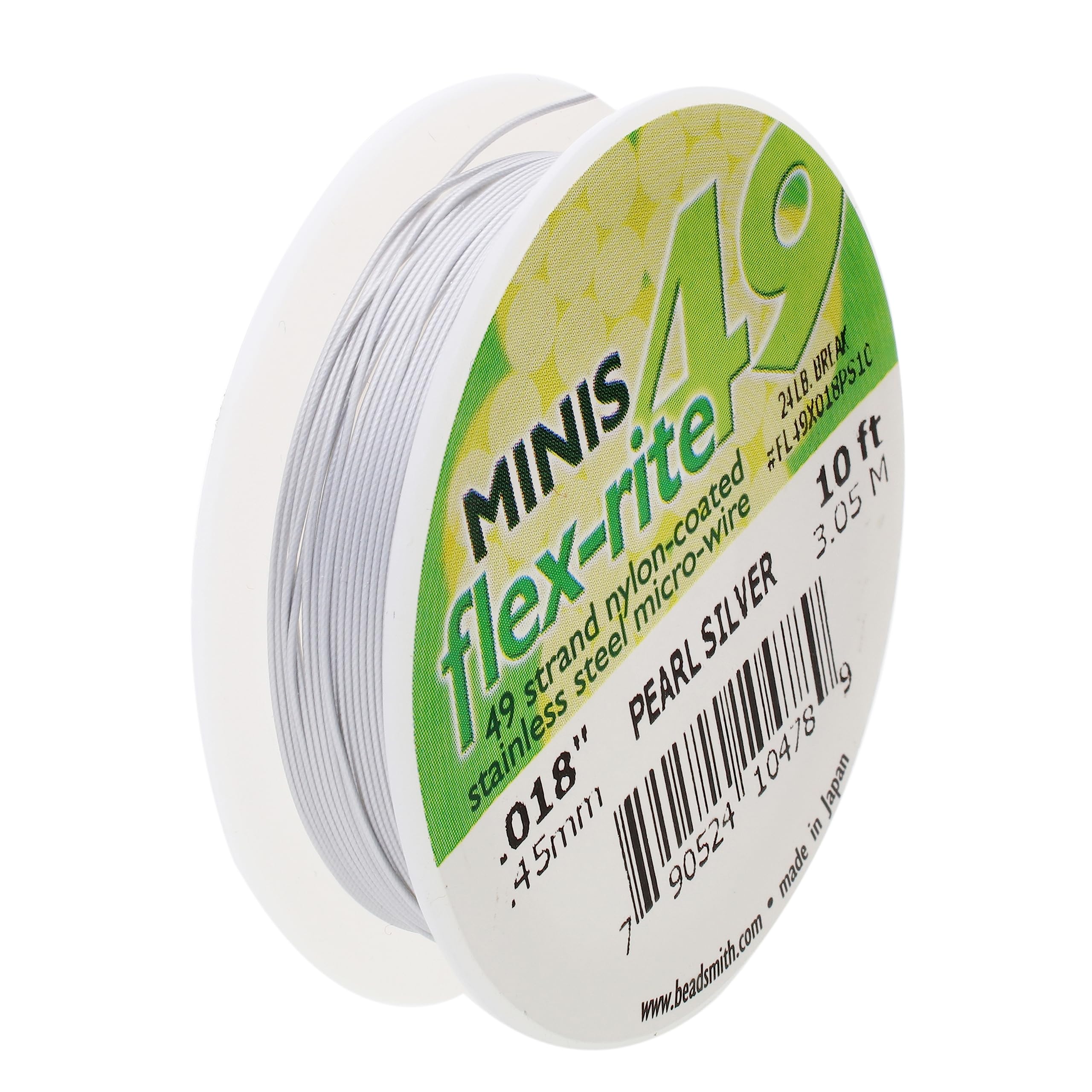 Beadsmith Flex-Rite Beading Wire, 49 Strand .018" Thick, 10 Foot Spool, Pearl Silver — image 1