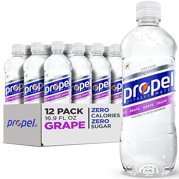 PROPEL ELECTROLYTE ENHANCED WATER SPORTS DRINK, GRAPE FLAVORED WATER, ZERO CALORIE & ZERO SUGAR HYDRATION WITH ELECTROLYTES AND VITAMINS C & E, 16.9 FL OZ BOTTLES (12 PACK)