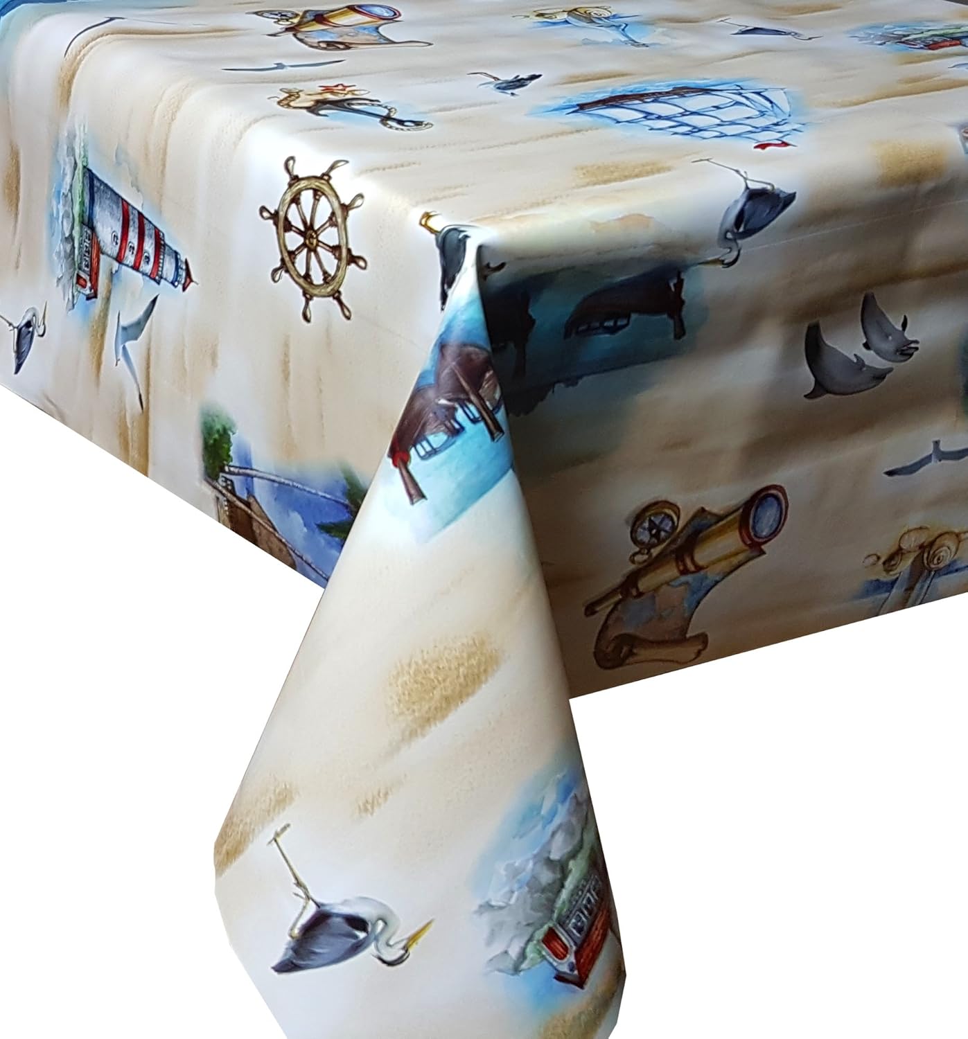 300cm x 140cm Vinyl / Plastic Table Cloth Ocean Sea Ships ...