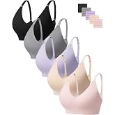 HBselect Bras for Women Comfort Wireless Deep-V Bralettes T Shirt Bras Tank | Everyday Comfort,Ultra-Soft,No Underwire,Full Coverage,Back Smoothing,Convertible Bralette,Deep-V Neck Ribbed,Multiple Pack