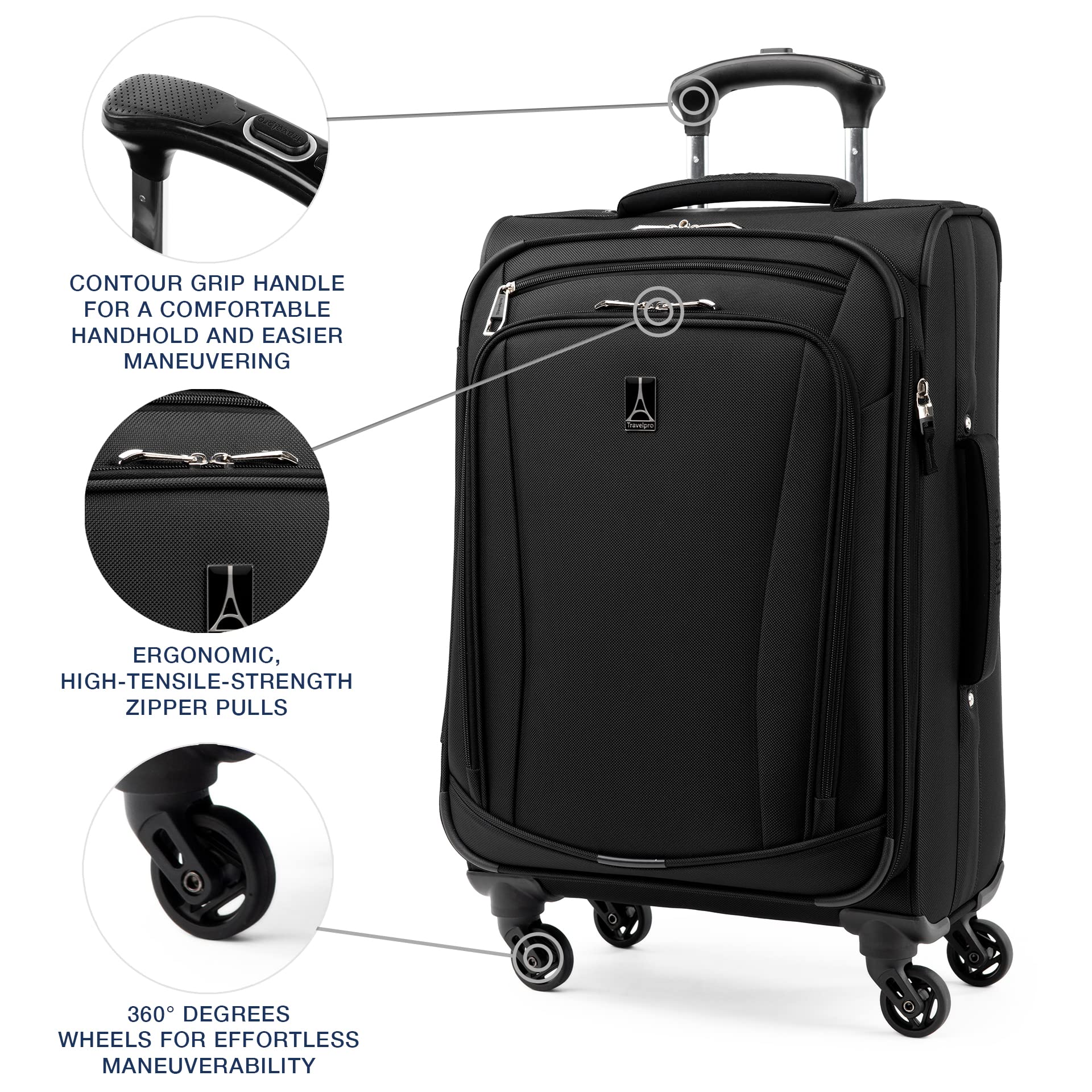 Travelpro Runway 2 Piece Luggage Set, Carry-on & Convertible Medium to Large Check-in Expandable Luggage, 4 Spinner Wheels, Softside Suitcase, Men and Women, Black