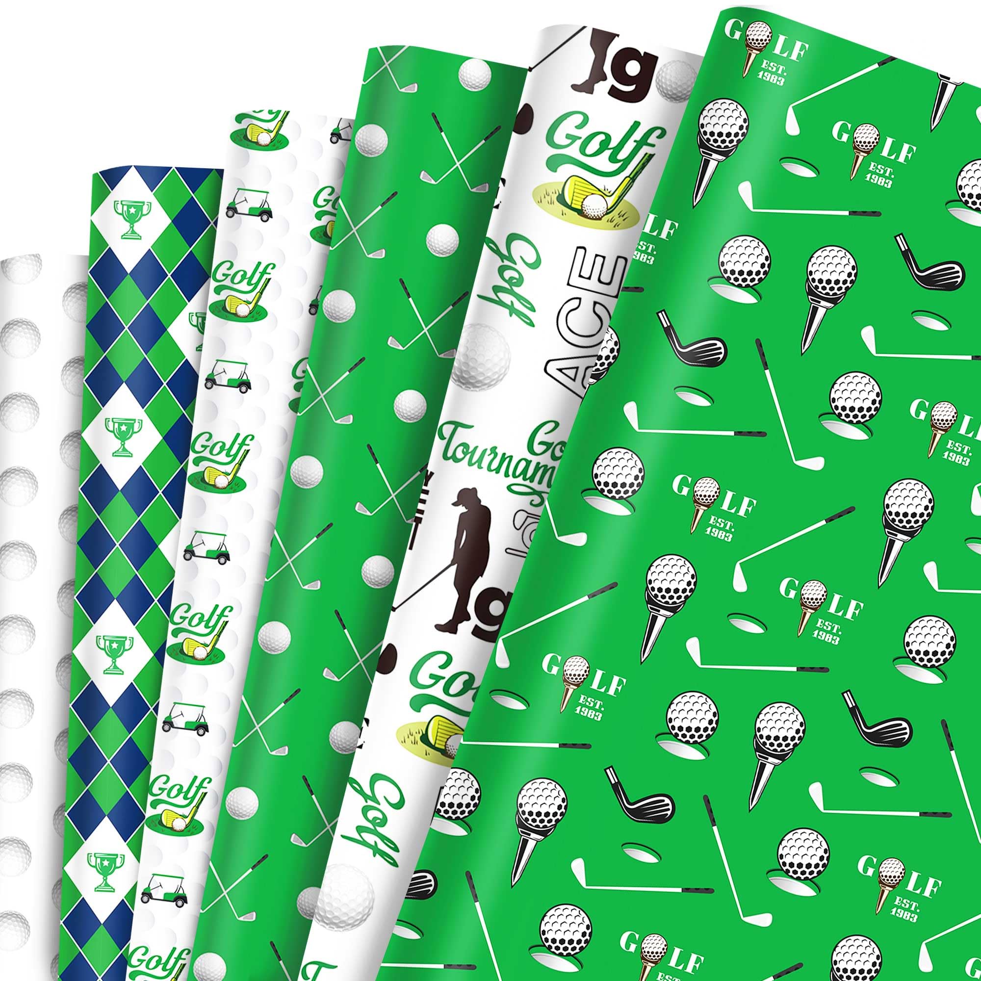 JeVenis 12 Sheets Golf Gift Wrapping Paper Decorations for Sports Party Favors Golf Ball Themed Birthday Goodie Gifts Treat Wrapping Bags for Kids Men Team Supplies
