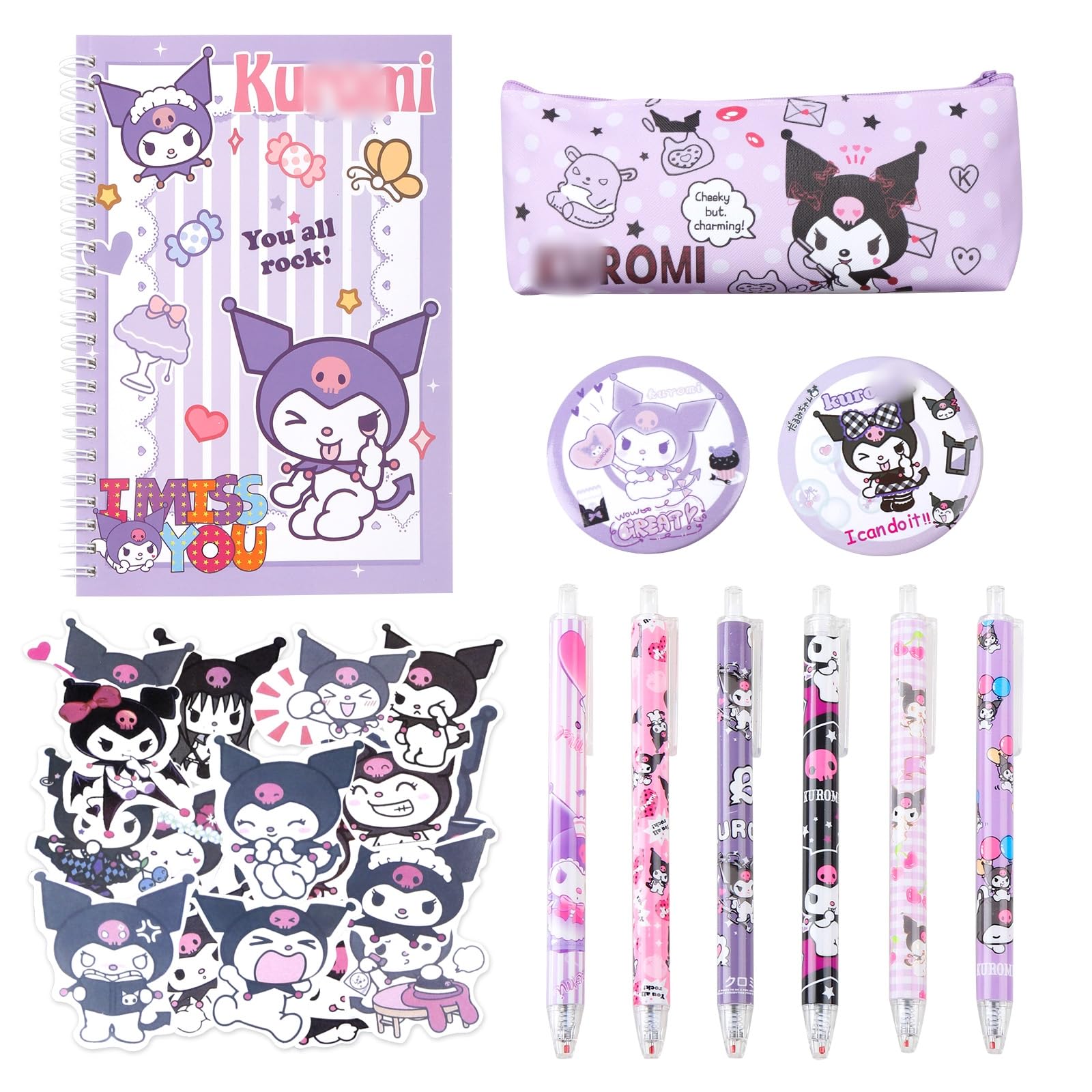 yumcute Cute School Supplies Kawaii Stationery Set Back to School Gift for Kids Office Supplies Gifts for School Season Girls Including Spiral Journal Notebook Gel Pens Stickers Pencil Case Badge (C)