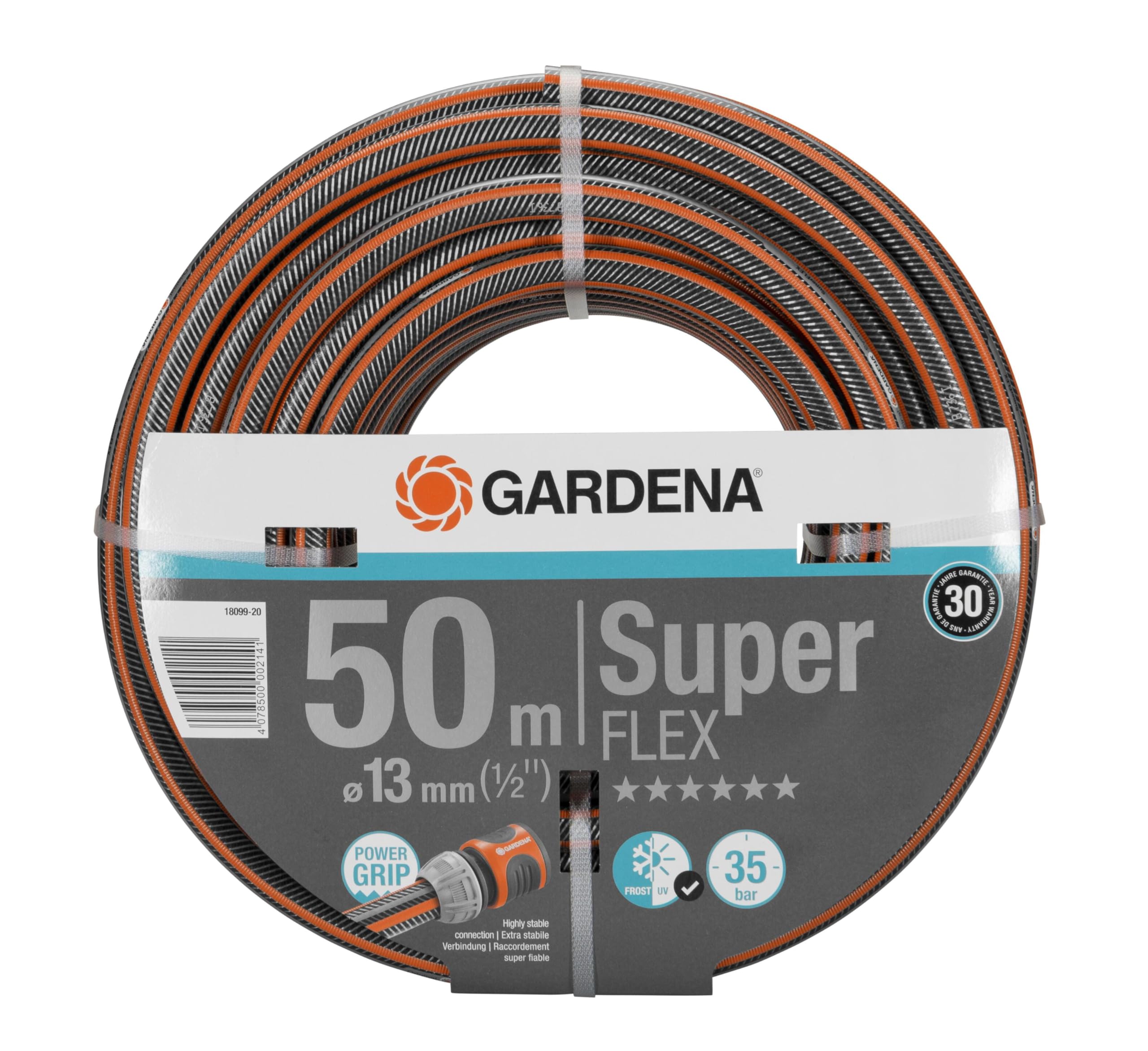 Gardena Premium Superflex Hose, 13 mm (1/2 inch), 50 m: Garden Hose with Power Grip Profile, 35 bar Burst Pressure, Highly Flexible, Keeps its Shape, UV Resistant (18096-20)