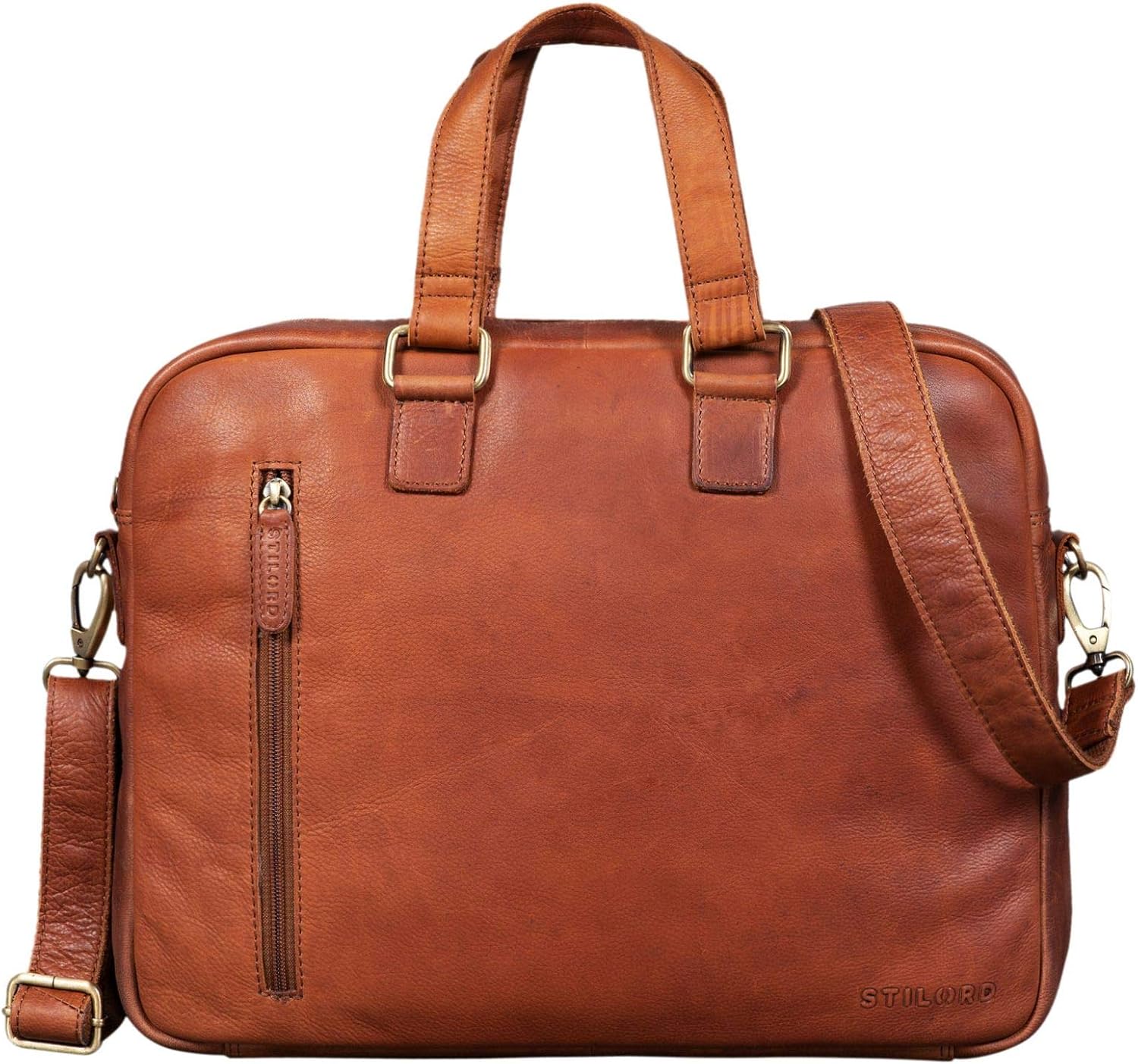 STILORD "Jonte" Vintage Work Bag Leather Men Women Large Shoulder Bag for 13,3 Inch Laptop MacBook Briefcase in Genuine Leather Colour:girona - Image 4
