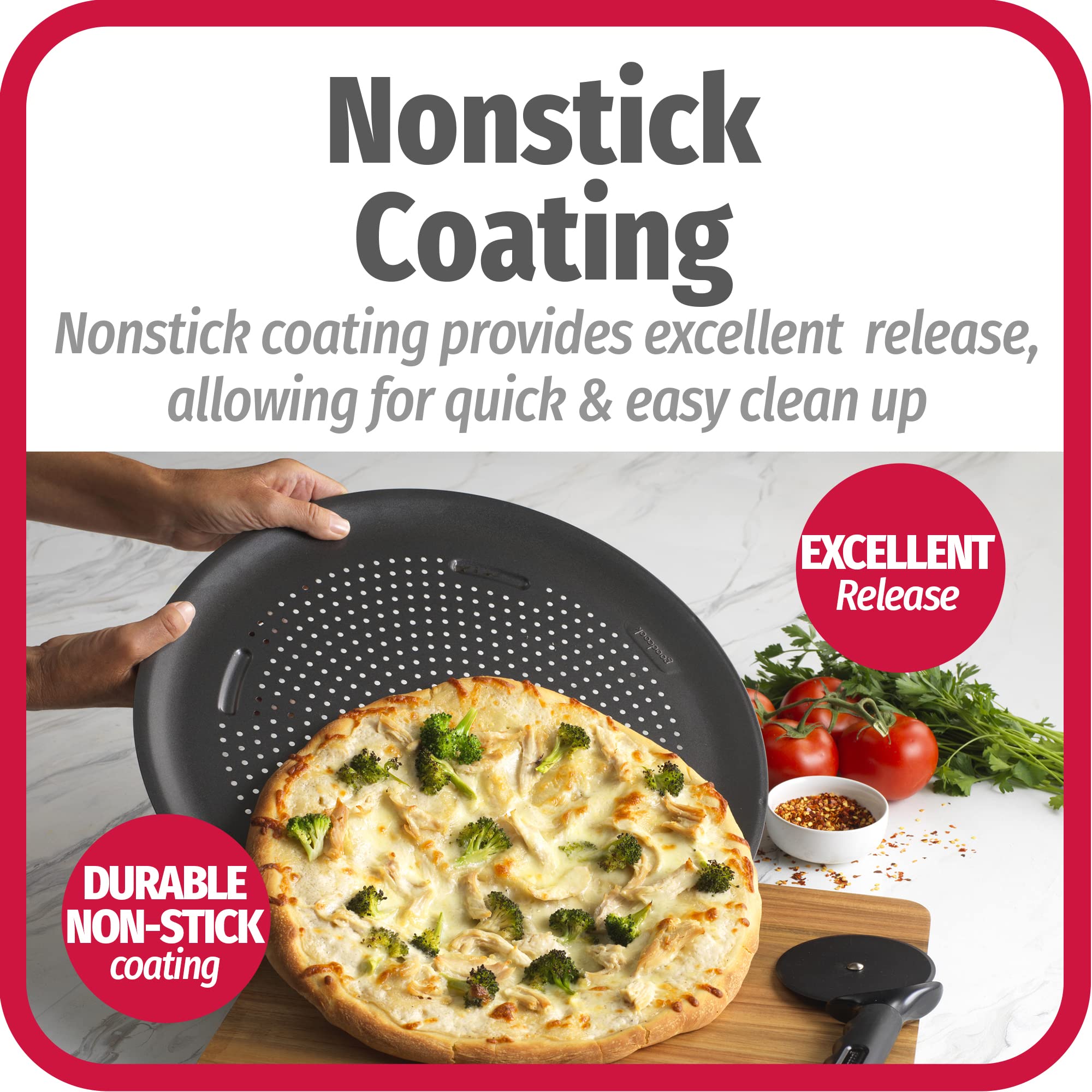 GoodCook AirPerfect Nonstick 16” Pizza Pan - Set of 2 - Pizza Trays for Oven, Perforated Round Pizza Pan, Carbon Steel Baking Pan, Homemade, Frozen & Leftover Slices