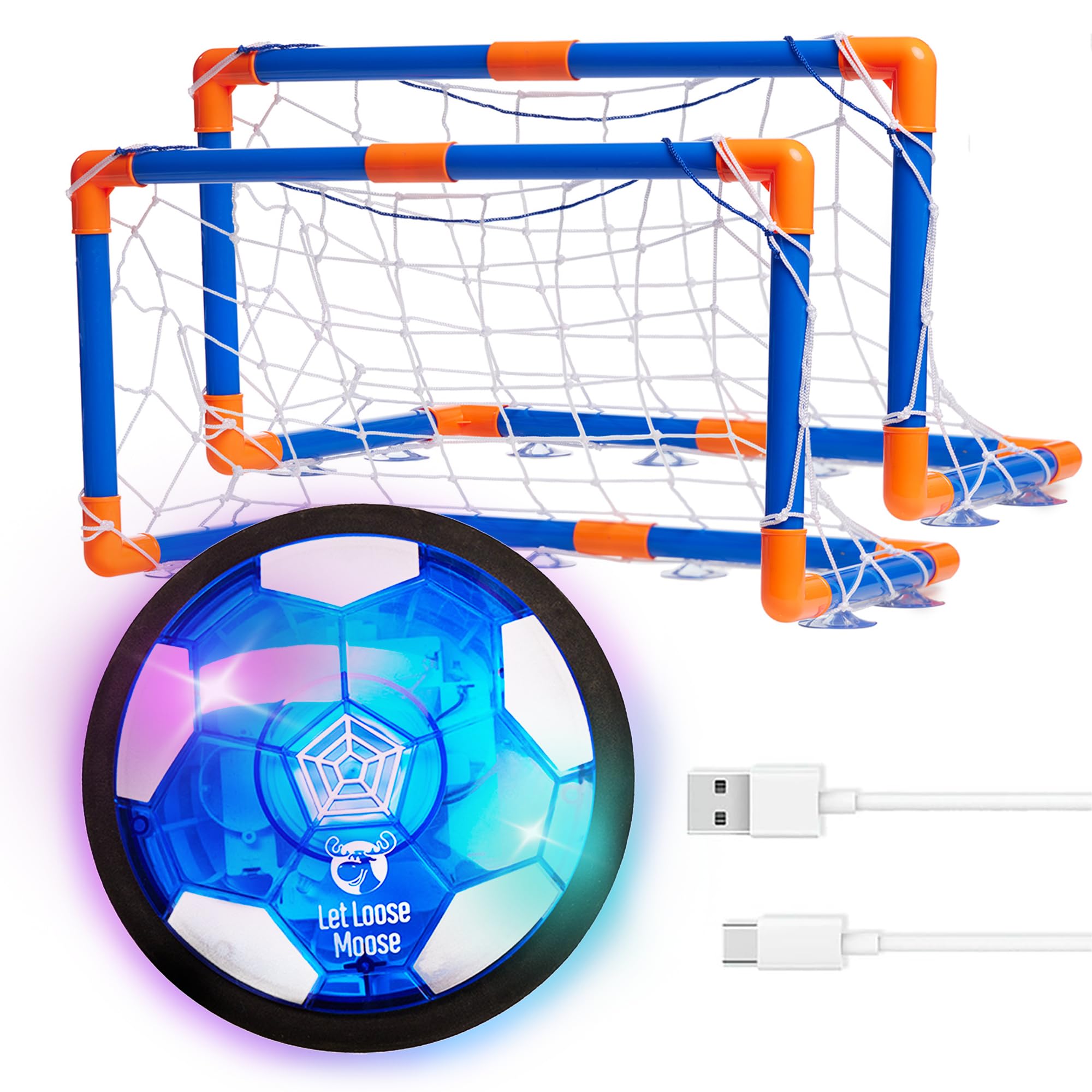 Photo 1 of Let Loose Moose Hover Soccer Ball - Boys Birthday Gifts - Indoor Hoover Balls for Kids Age 6, 7, 8, 9, 10, 11, 12 Year Old - Light-Up Toy Game for Kid - 6-8, 8-12 - Rechargeable - with 2 Goals