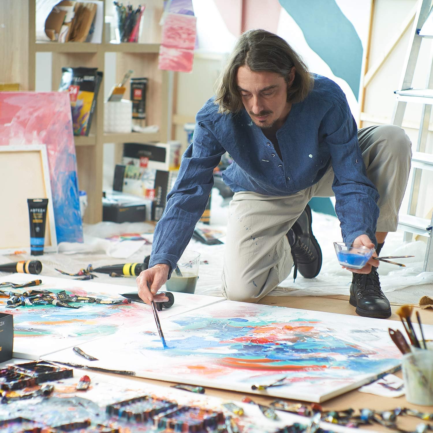 Arteza Stretched Canvas, Pack of 2, 36 x 48 Inches, Blank White Canvases, 100% Cotton, 8 oz Gesso-Primed, Art Supplies for Acrylic Pouring and Oil Painting