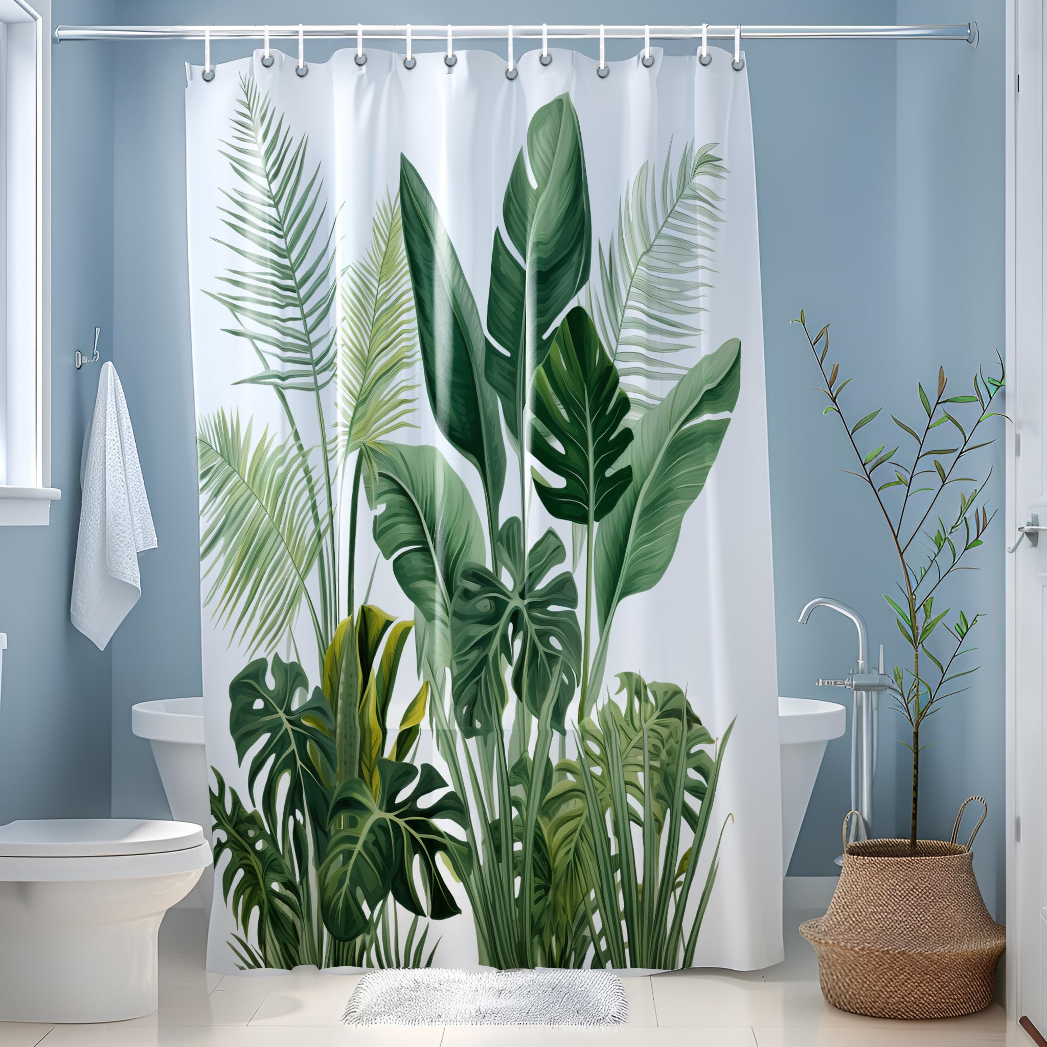 JINGYOU Shower Curtains Mould Mildew Proof Resistant, 3D HD Nature Green Leaves Bathroom Curtains, Weighted Hem with Metal Grommets, Washable Shower Curtain for Bathroom,180x180cm