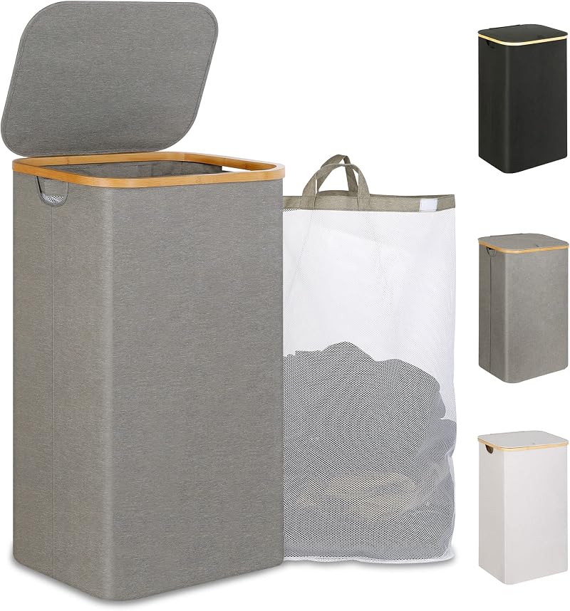 iEGrow 110L Extra Large Laundry Basket with Lid Grey