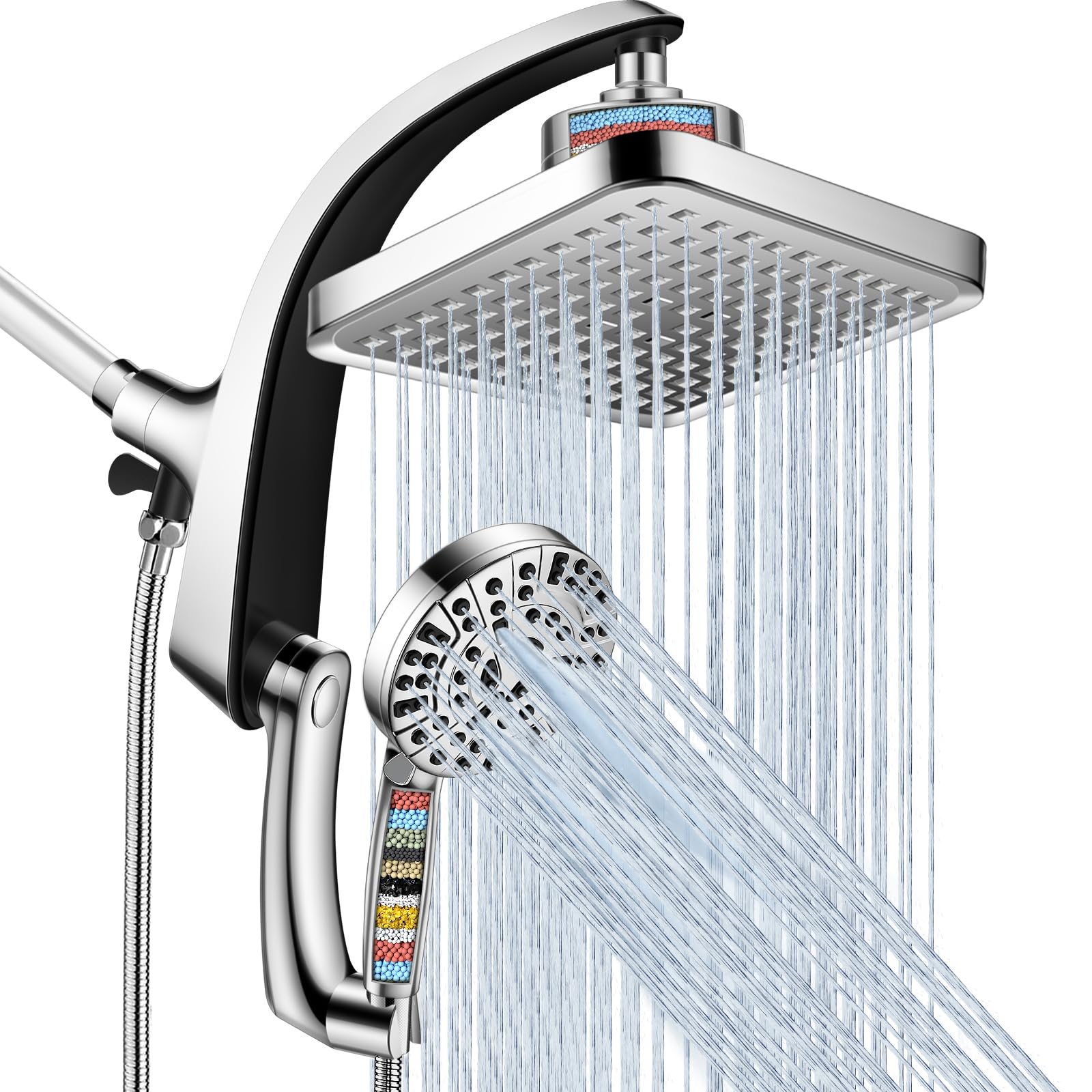 Photo 1 of Filtered Shower Head with Handheld,2-IN-1 High Pressure Rain Shower Heads with 10-Setting Handheld Spray Combo,Water Softener Filters Beads for Hard Water - Remove Chlorine - Reduces Dry