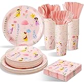 Qinyoung 350 Pcs Fairy Party Decorations Fairy Birthday Party Supplies Disposable Paper Plates Napkins Tableware Set for Fairies Enchanted Forest Garden Birthday Baby Shower Serve 50