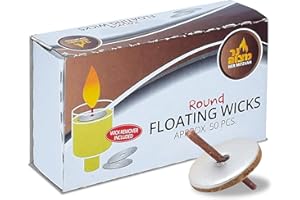 Ner Mitzvah Round Floating Wicks - 50 Count (Approx.), Cotton Wicks and Cork Disc Holders for Oil Cups - Bonus Wick Removal Tweezers