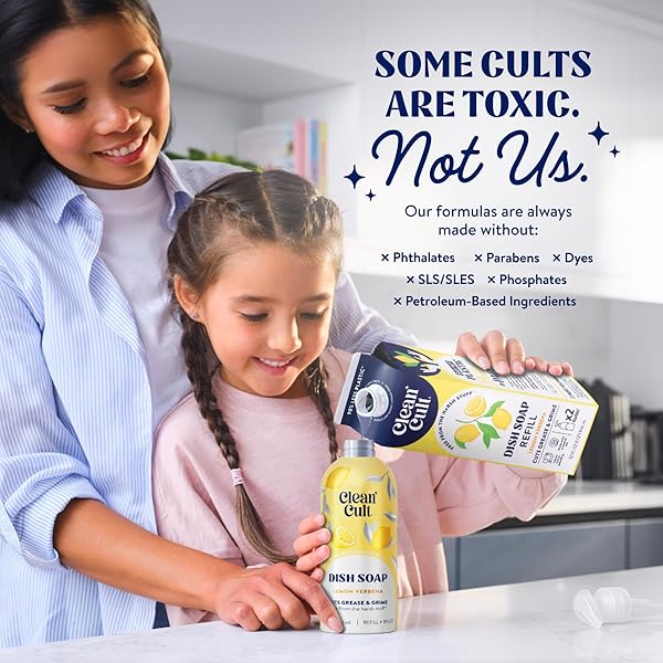 CLEANCULT DISH SOAP LIQUID REFILL (32OZ, 1 PACK) – PLANT BASED CLEANING POWER – DISH SOAP THAT CUTS GREASE & GRIME – FREE OF HARSH CHEMICALS – USES 90% LESS PLASTIC – LEMON VERBENA