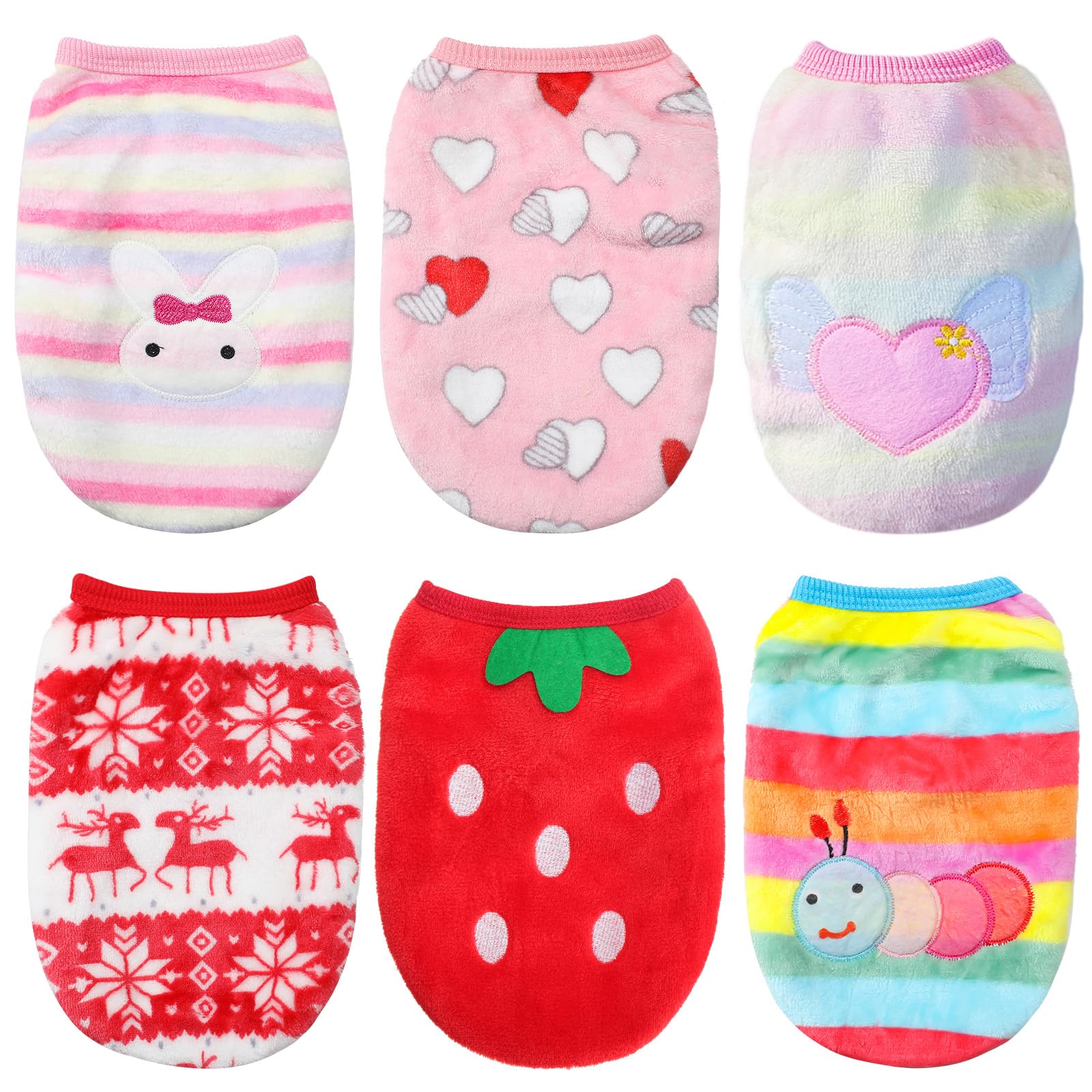 Photo 1 of 6 Pieces Puppy Clothes for Christmas Winter Warm Cute Pet Sweaters Flannel Dog Vest Paw Print Pet Dog Cat Clothes for Chihuahua Yorkies Dachshunds Male Female Dog Cat (Animal Pattern, X-Small)