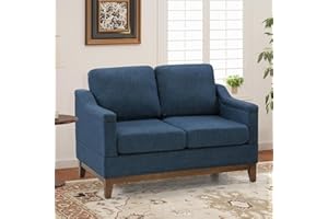 HAOMARKETS Vintage 2-Seater Upholstered Loveseat Sofa with Nailhead Trim, High-Density Foam Cushion & Solid Wood Legs, Soft Fabric Couch for Small Spaces, Blue