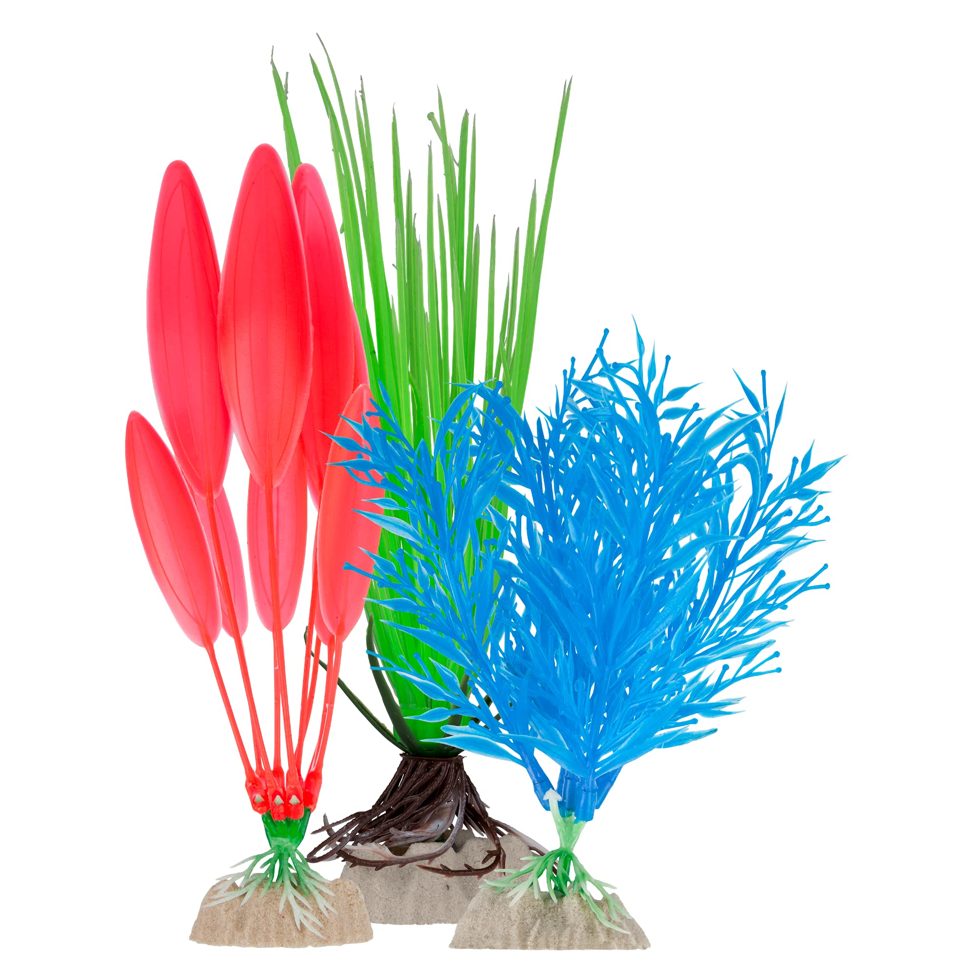 GloFish Fluorescent Plant Multipack 3 Count, Contains Willow Grass, Hairgrass, Berterol Artificial Aquarium Plants