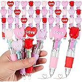 Kosiz 48 Pcs Valentines Fun Pens Heart and Rose Shaped Multicolor Ballpoint Pens Retractable 4 Colors in One Valentines Stationery Party Favors Supplies Rewards (Rose)