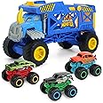 KARMOUNT Monster Trucks Hauler Rhino with 3 Mini Trucks & Super Ramp Launch, Gift for Kids Ages 3+ Years