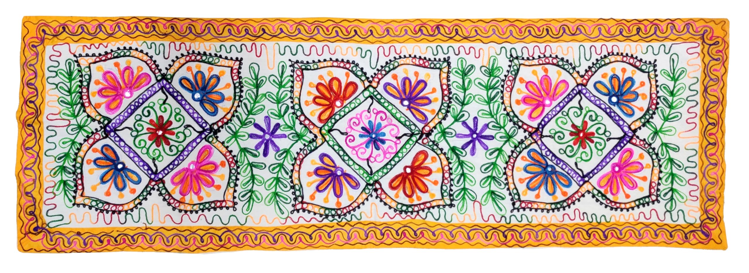 Purpledip Cotton Tapestry 'Tropical Garden': Vintage Embroidery Table Runner Or Wall Hanging (11362)