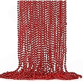 EOBOH 24PCS Bead Necklace, Red Bead Necklace Stuff Party Favors, 33" Christmas Necklaces Festival Parade Throw Accessories for Wedding Birthday Valentines Mardi Gras Xmas Celebrations Decorations