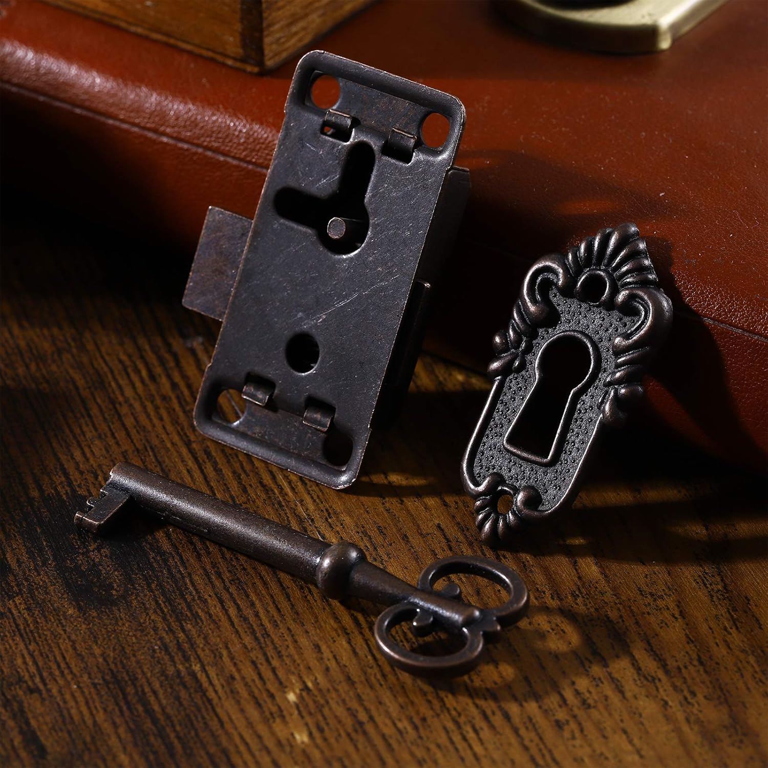 Yardwe, Antique Cabinet Door Lock, Decorative Furniture Lock with Key, 2 Pieces, Black - Image 3