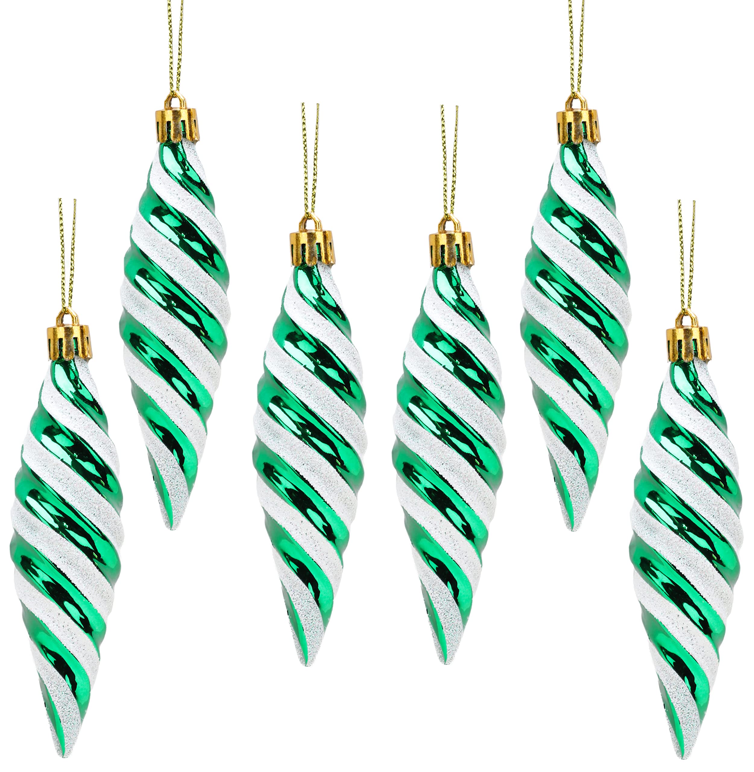 Christmas Concepts® Pack of 6-110mm Large Spiral Shaped Baubles - Shiny & Glitter Decorated - Christmas Tree Decorations (Emerald Green) — image 1