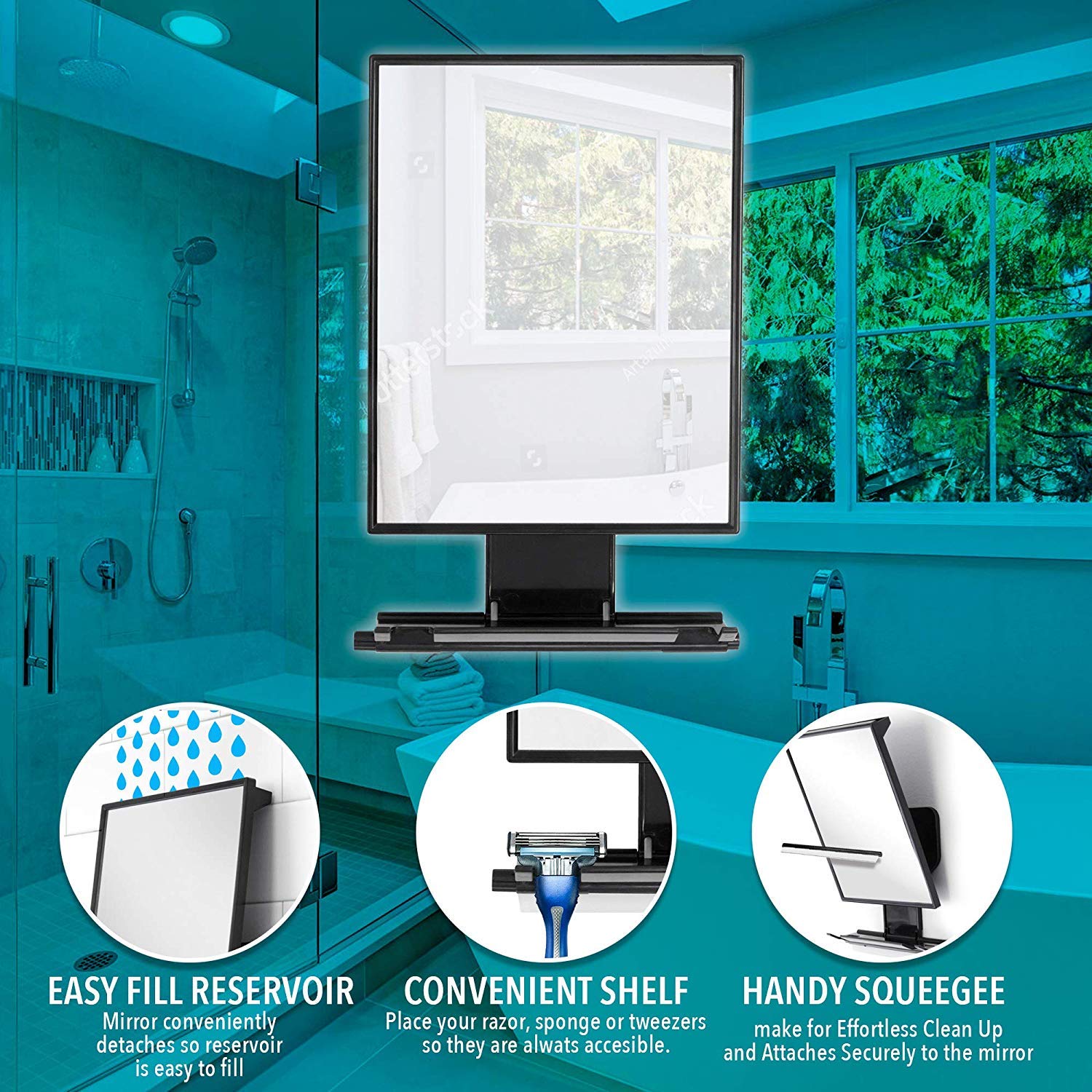 ToiletTree Products Deluxe Larger Fogless Shower Shaving Mirror with Squeegee, Large, Black : Beauty