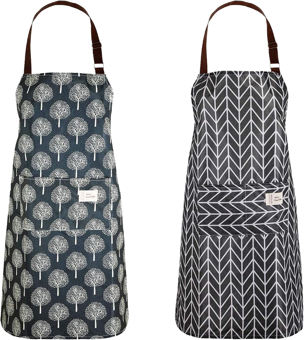 YuZhou 2Pcs PVC Apron Women Waterproof Wipeable Kitchen Apron with Pocket